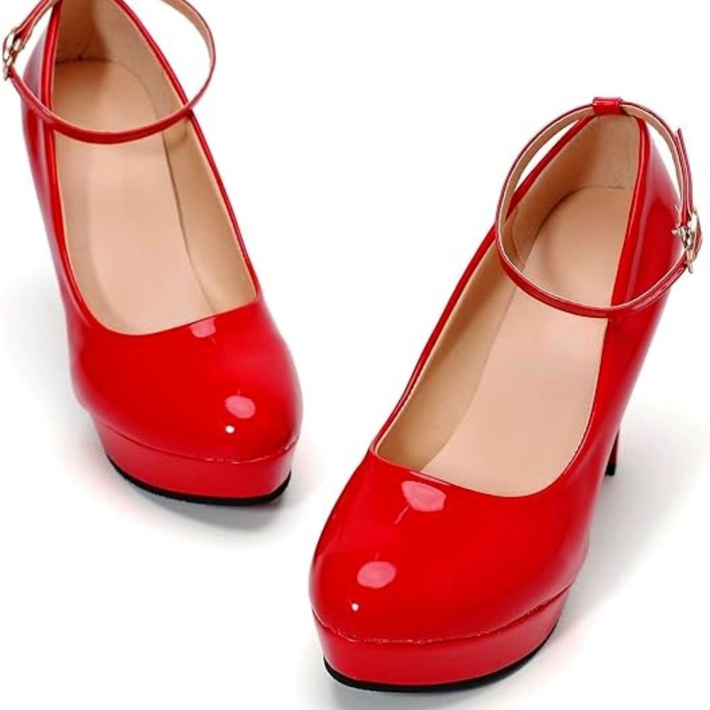 Women's WUIWUIYU Cosplay Platform Ankle Strap Stiletto Heel, Size 10 - Red
